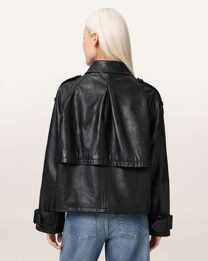 AllSaints Reya Cropped Leather Mac Women's Black Women's