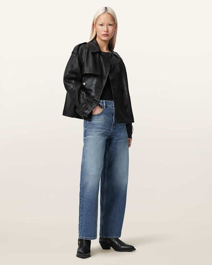 AllSaints Reya Cropped Leather Mac Women's Black Women's