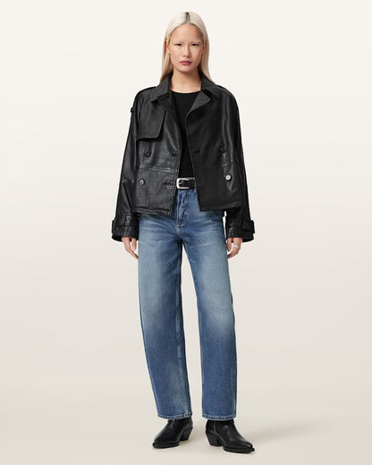 AllSaints Reya Cropped Leather Mac Women's Black Women's