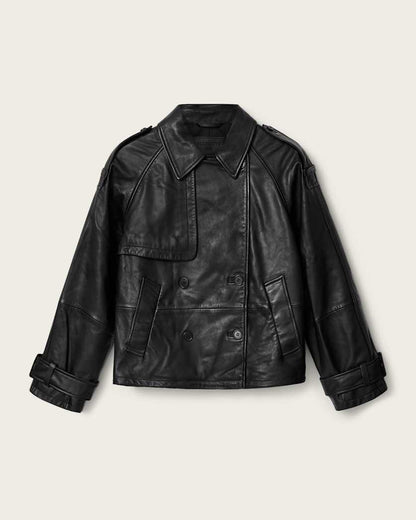 AllSaints Reya Cropped Leather Mac Women's Black Women's