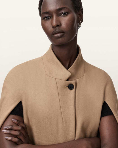 AllSaints Lunis Wool Cape Coat Women's Camel Brown Women's