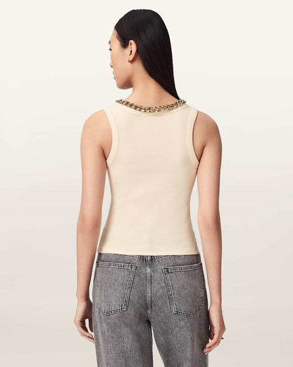 AllSaints Lucy Sleeveless Slim Fit Ribbed Tank Top Women's Mallow White Women's