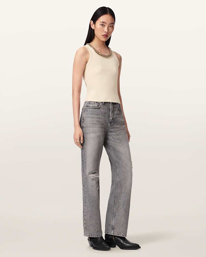 AllSaints Lucy Sleeveless Slim Fit Ribbed Tank Top Women's Mallow White Women's
