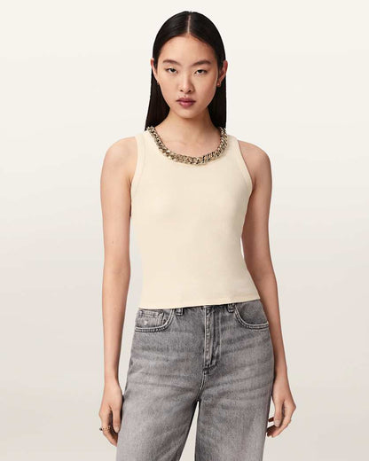 AllSaints Lucy Sleeveless Slim Fit Ribbed Tank Top Women's Mallow White Women's