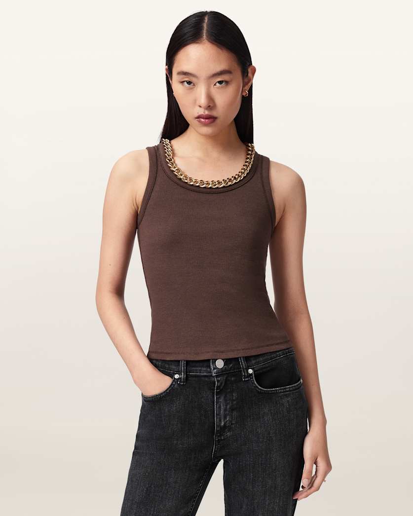 AllSaints Lucy Sleeveless Slim Fit Ribbed Tank Top Women's Mallow White Women's