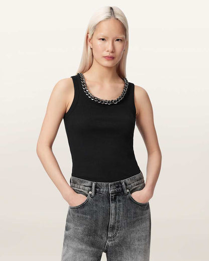 AllSaints Lucy Sleeveless Slim Fit Ribbed Tank Top Women's Mallow White Women's