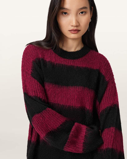 AllSaints Onyx Striped Relaxed Sweater Women's Black/Red Women's