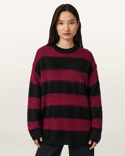 AllSaints Onyx Striped Relaxed Sweater Women's Black/Red Women's