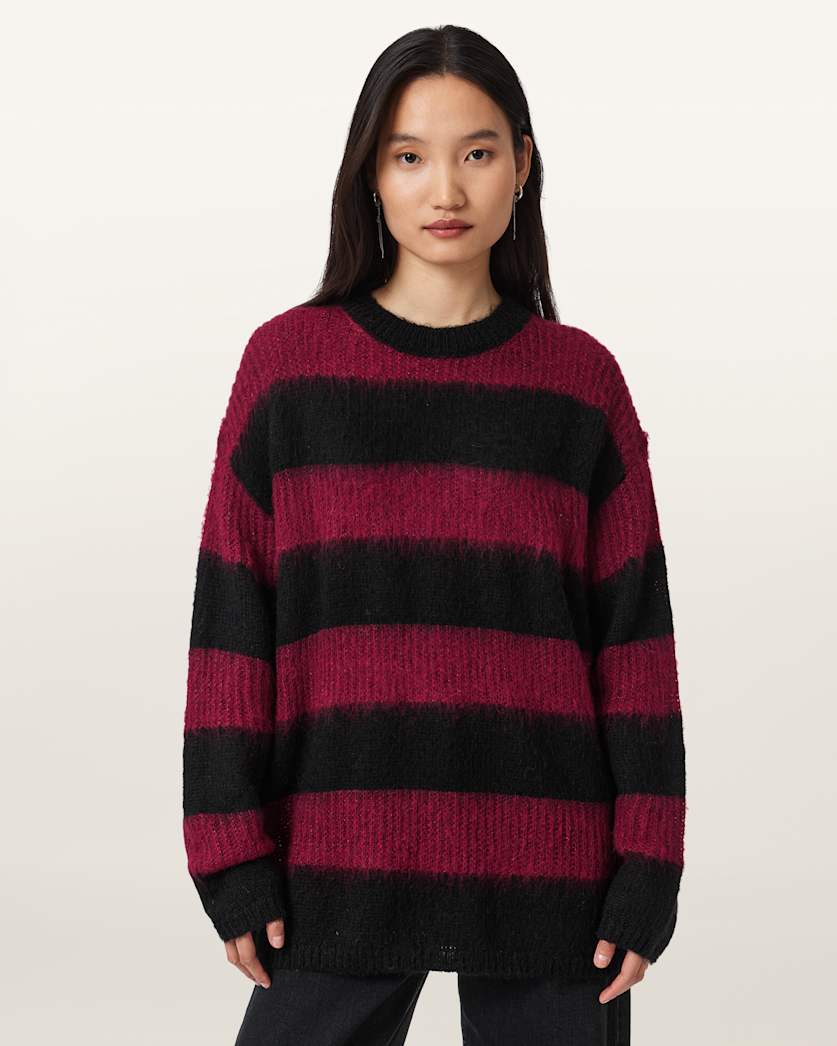 AllSaints Onyx Striped Relaxed Sweater Women's Black/Red Women's