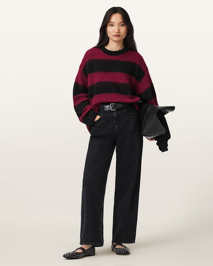 AllSaints Onyx Striped Relaxed Sweater Women's Black/Red Women's
