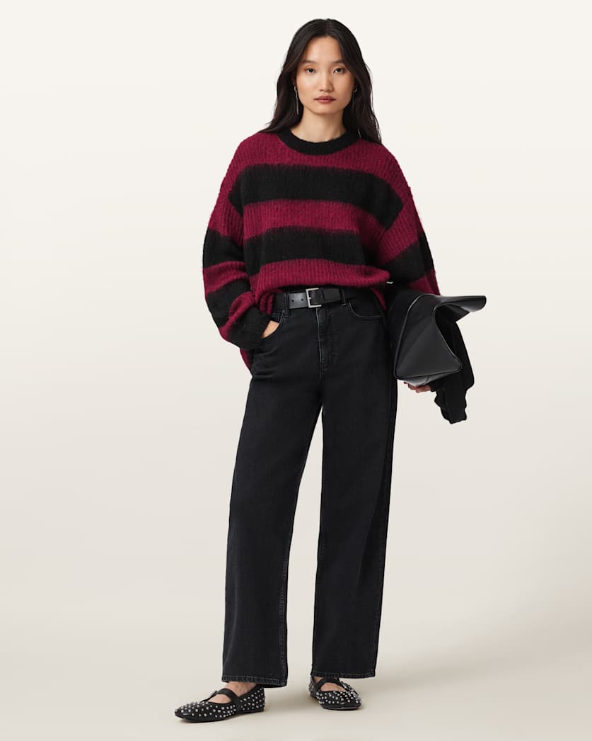 AllSaints Onyx Striped Relaxed Sweater Women's Black/Red Women's