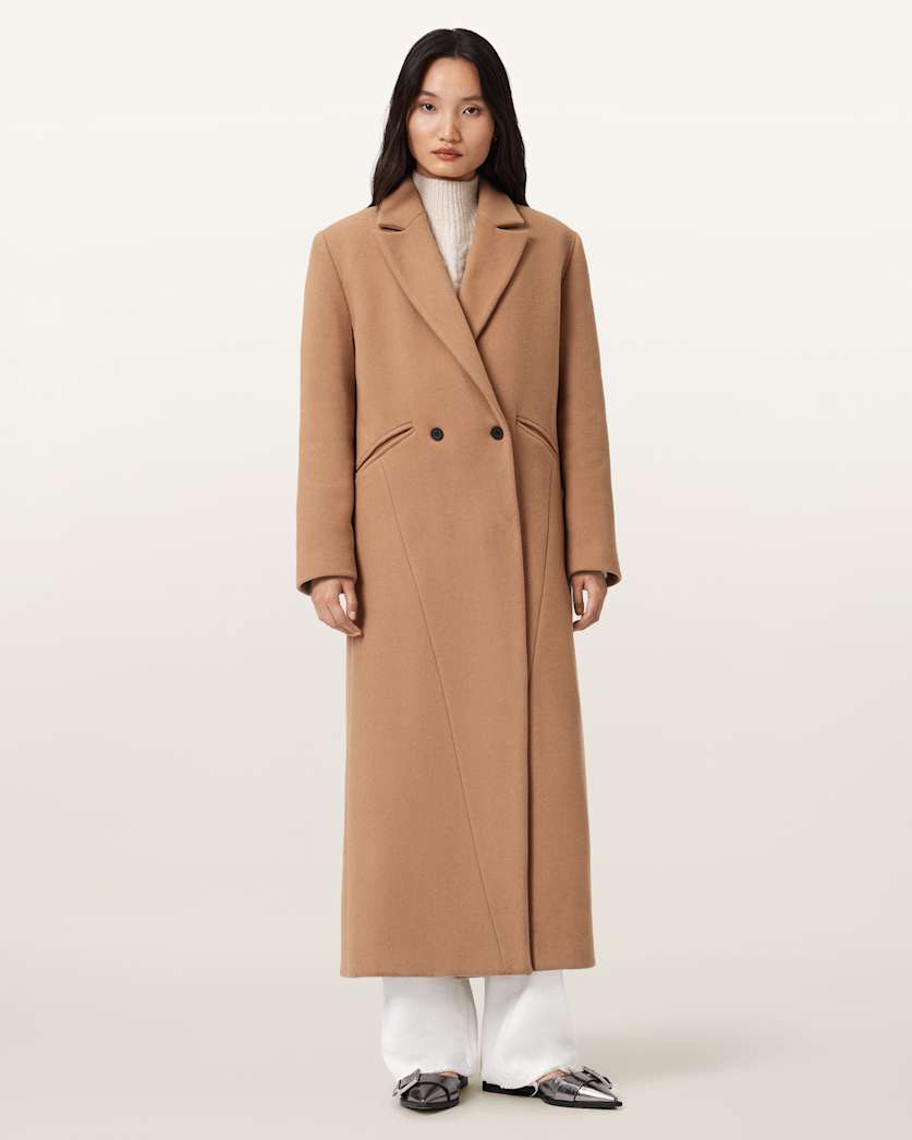 AllSaints Nellie Double Breasted Coat Women's Rattan Brown Women's