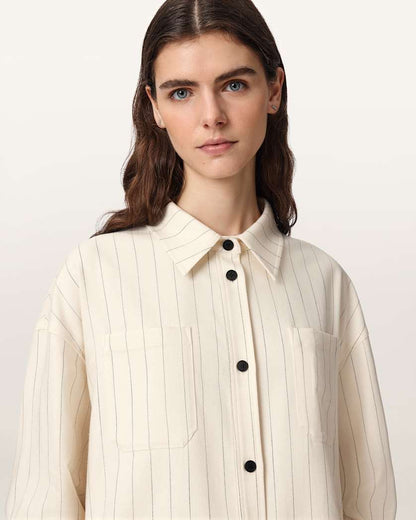 AllSaints Olga Relaxed Fit Long Sleeve Shirt Women's Cream White Women's
