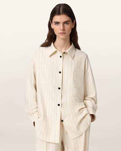 AllSaints Olga Relaxed Fit Long Sleeve Shirt Women's Cream White Women's