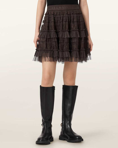 AllSaints Arlea Lace Mini Skirt Women's Bottle Brown Women's