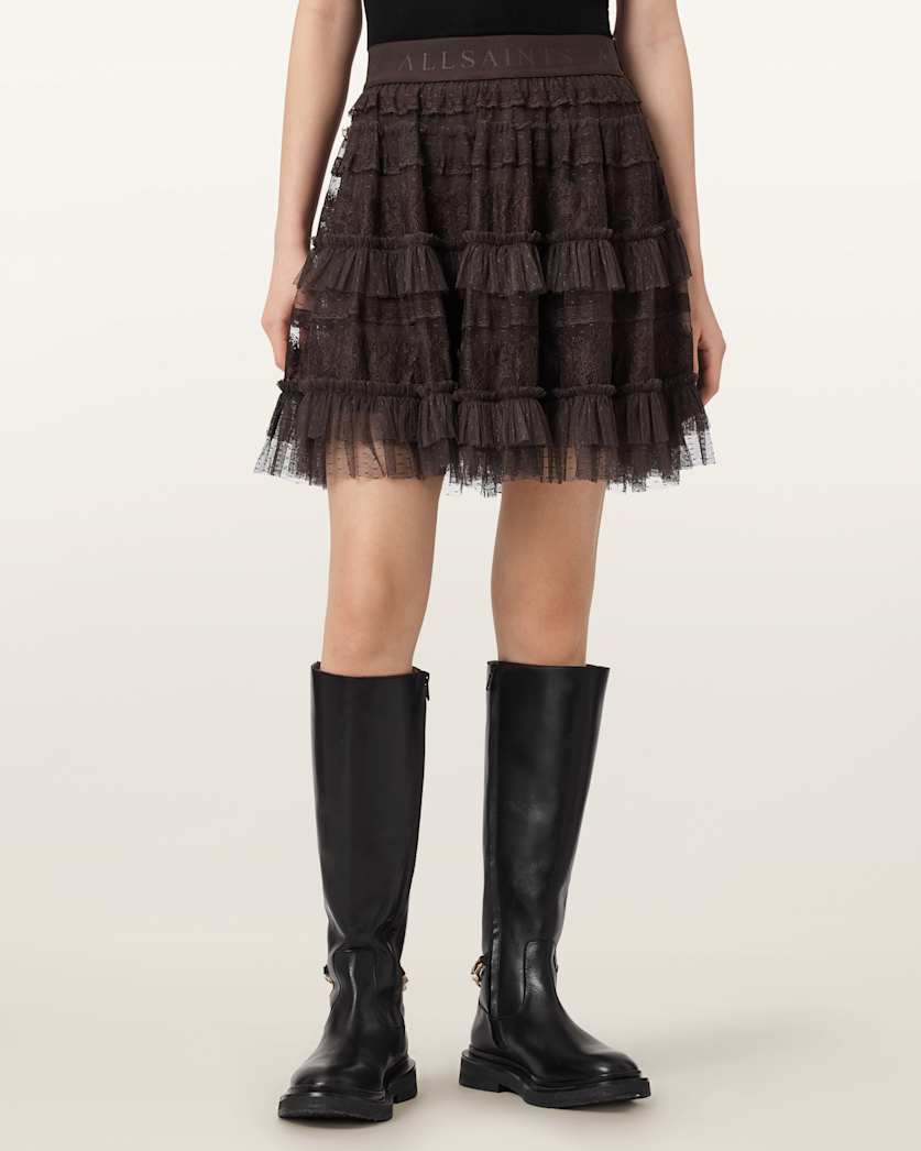 AllSaints Arlea Lace Mini Skirt Women's Bottle Brown Women's