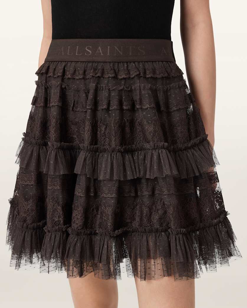 AllSaints Arlea Lace Mini Skirt Women's Bottle Brown Women's