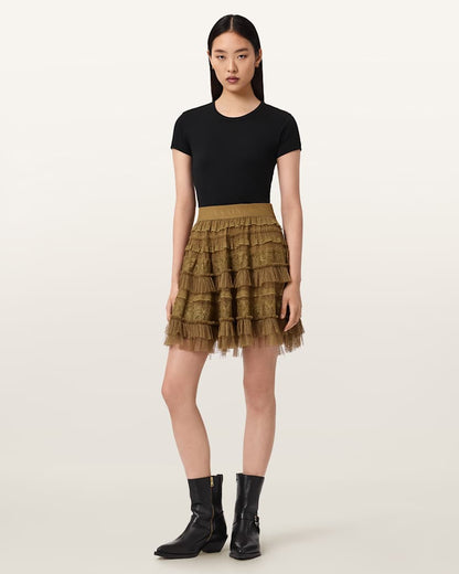 AllSaints Arlea Lace Mini Skirt Women's Bottle Brown Women's
