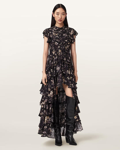 AllSaints Shaela Floral Frill Maxi Dress Women's Vine Black Women's