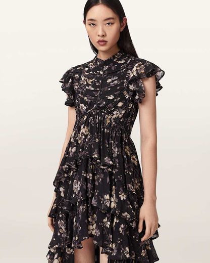 AllSaints Shaela Floral Frill Maxi Dress Women's Vine Black Women's