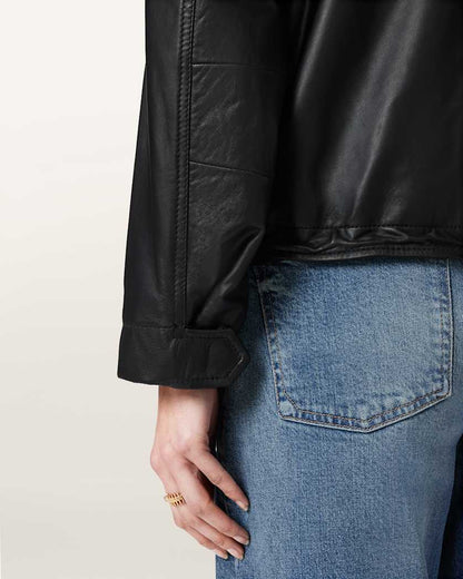 AllSaints Clay Cropped Leather Jacket Women's Black Women's