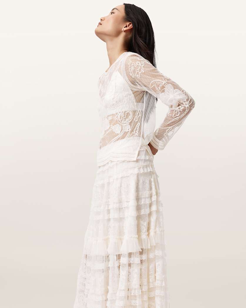 AllSaints Arlea Embellished Top Women's Vintage White Women's