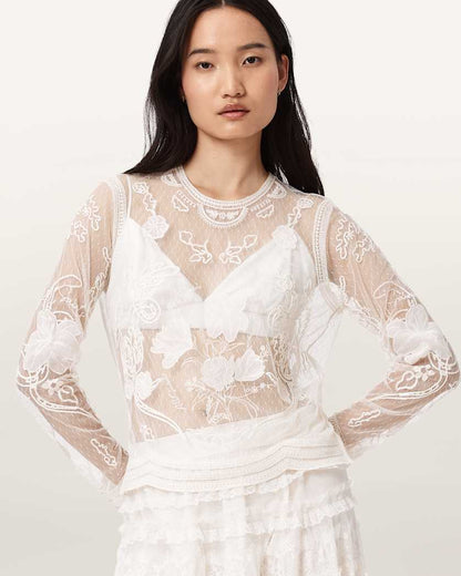 AllSaints Arlea Embellished Top Women's Vintage White Women's
