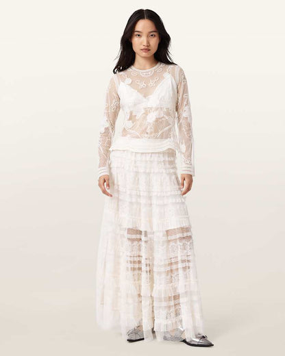 AllSaints Arlea Embellished Top Women's Vintage White Women's