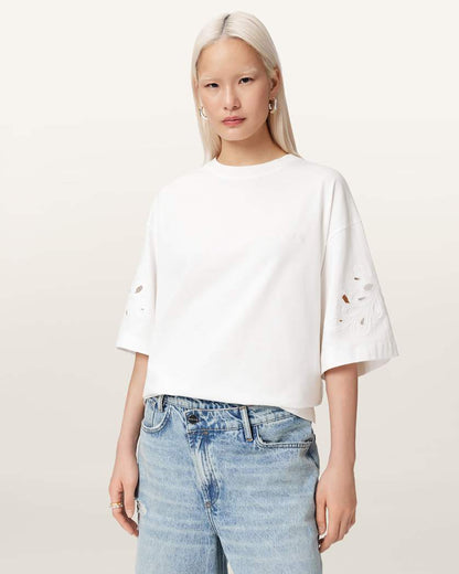 AllSaints Lola Amelie Oversized Cotton T Shirt Women's High Rise Blue Women's