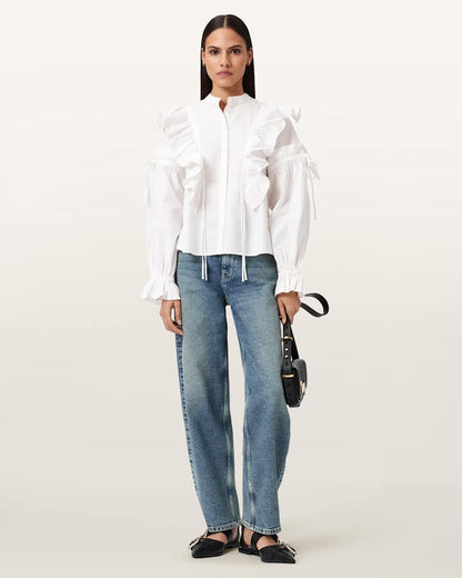 AllSaints Lulu Ruffled Cotton Shirt Women's Optic White Women's