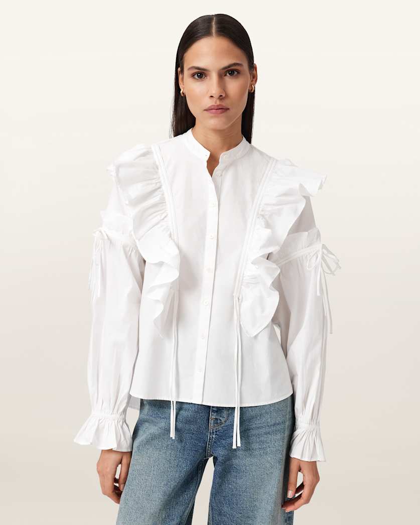 AllSaints Lulu Ruffled Cotton Shirt Women's Optic White Women's
