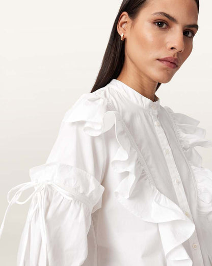 AllSaints Lulu Ruffled Cotton Shirt Women's Optic White Women's