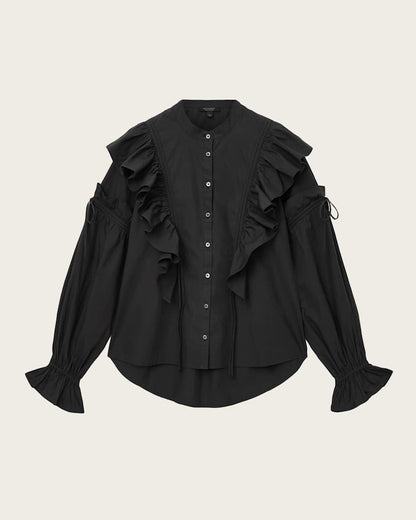 AllSaints Lulu Ruffled Cotton Shirt Women's Optic White Women's