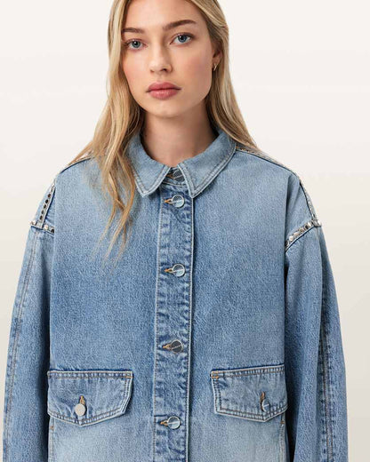 AllSaints Hettie Oversized Stud Shacket Women's Vintage Indigo Women's