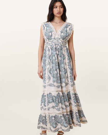 AllSaints Xanthe Lace Trimmed Maxi Dress Women's Lita Soft Blue Women's