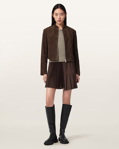 AllSaints Jax Asymmetric Mini Skirt Women's Bitter Brown Women's