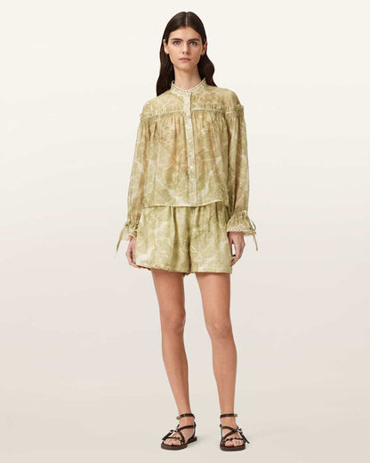 AllSaints Delphine Relaxed Fit Gathered Shirt Women's Joanne Gold Green Women's