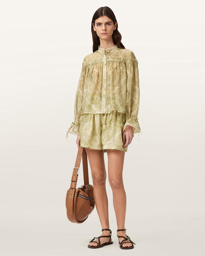 AllSaints Delphine Relaxed Fit Gathered Shirt Women's Joanne Gold Green Women's