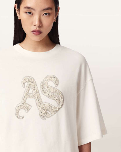 AllSaints Icon Amelie Oversized Embellished T Shirt Women's Optic White Women's