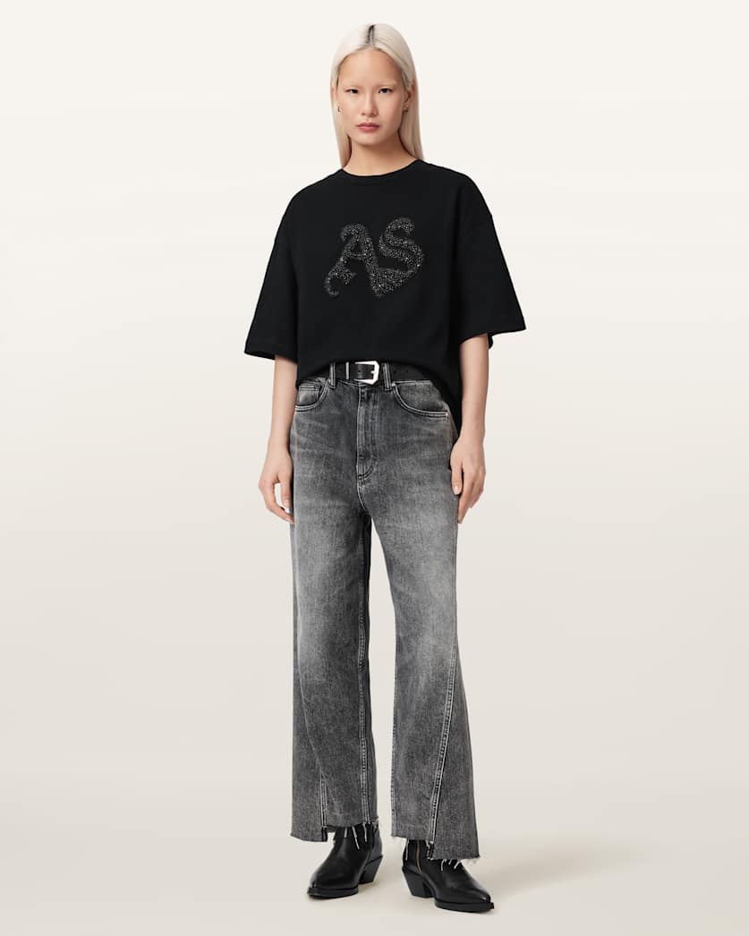 AllSaints Icon Amelie Oversized Embellished T Shirt Women's Optic White Women's