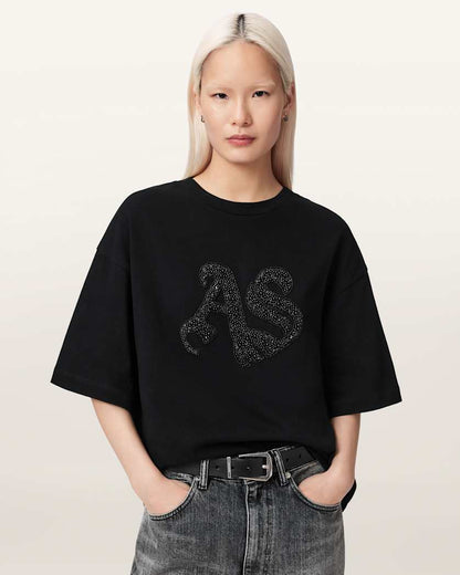 AllSaints Icon Amelie Oversized Embellished T Shirt Women's Optic White Women's