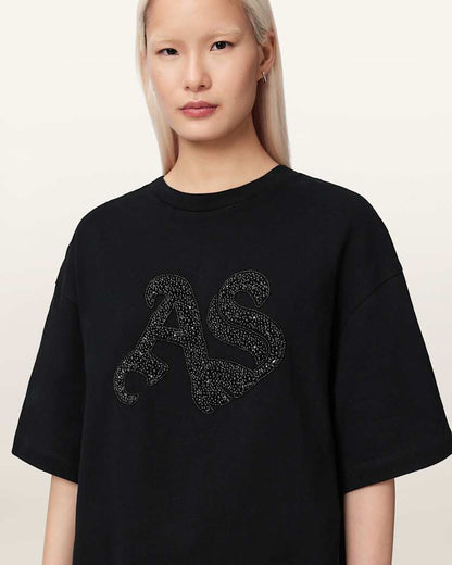 AllSaints Icon Amelie Oversized Embellished T Shirt Women's Optic White Women's