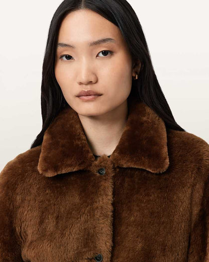 AllSaints Serra Reversible Shearling Coat Women's Conker Brown Women's