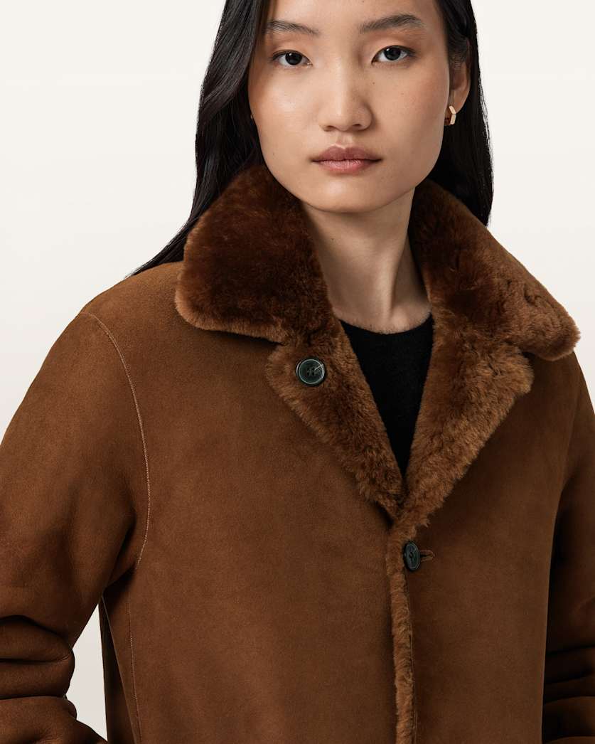 AllSaints Serra Reversible Shearling Coat Women's Conker Brown Women's