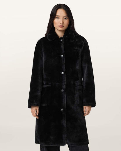 AllSaints Serra Reversible Shearling Coat Women's Conker Brown Women's