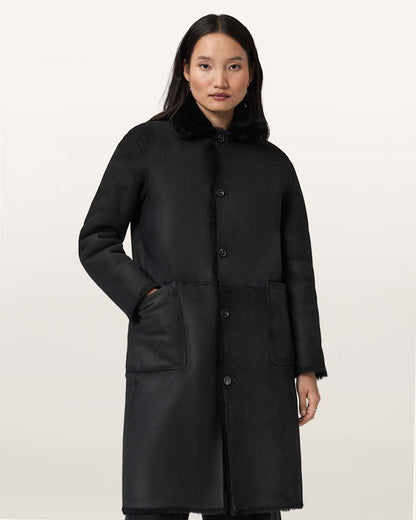 AllSaints Serra Reversible Shearling Coat Women's Conker Brown Women's