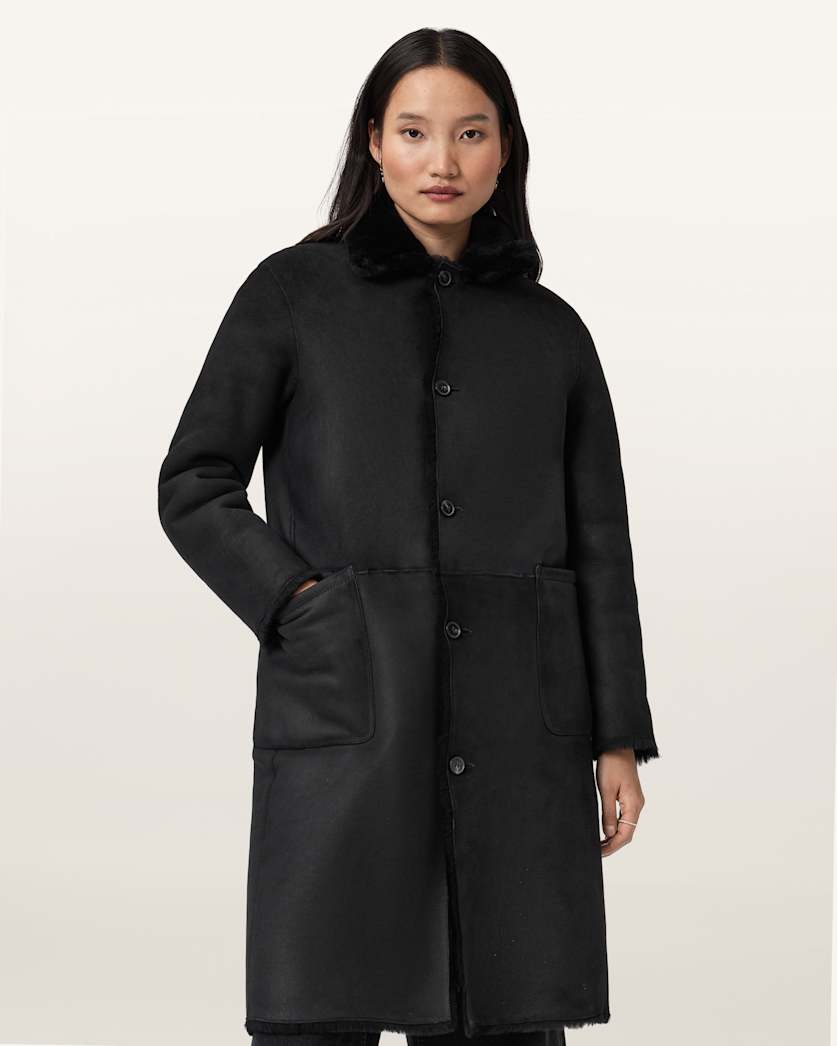AllSaints Serra Reversible Shearling Coat Women's Conker Brown Women's