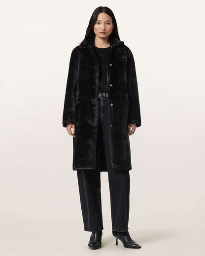 AllSaints Serra Reversible Shearling Coat Women's Conker Brown Women's