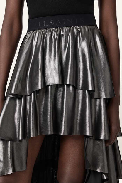 AllSaints Cavarly Metallic Maxi Skirt Women's Metallic Silver Women's