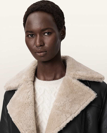 AllSaints Sola Shearling Biker Jacket Women's Black/Natural Women's